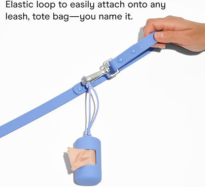 Wild One Dog Poop Bag Holder and Dispenser with Leash Attachment, Leak Proof, Easy Twist Top for Refills, Includes 1 Box Of Bags, Moonstone