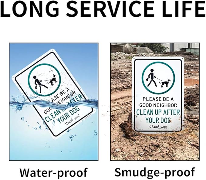 2 Pack Clean Up After Your Dog Sign, Clean Up After Your Pets, Be a Good Neighbor Sign, 12"x 8" .040 Rust Free Aluminum – Reflective, UV Protected and Weatherproof