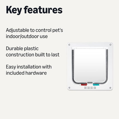 Amazon Basics Adjustable Plastic Dog and Cat Door with 4 Way Lock, Small, 7.5’’ x 7.4’’ x 2.24’', White