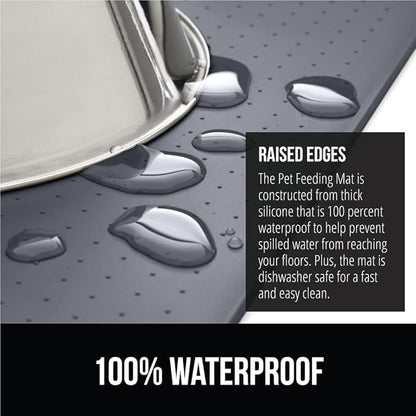 GORILLA GRIP 100% Waterproof Raised Edge BPA Free Silicone Pet Feeding Mat, Dog Cat Food Mats Contain Spills Protects Floors, Placemats for Cats and Dogs Water Bowl, Pets Accessories 23x15 Gray