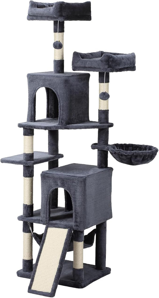 Letkind Cat Tree, 70-Inch Cat Tree Tower with Hammock, Scratching Post, Condo and Multi-Level Cat Tower, Large Cat Activity Center Playhouse, Dark Gray LCT015