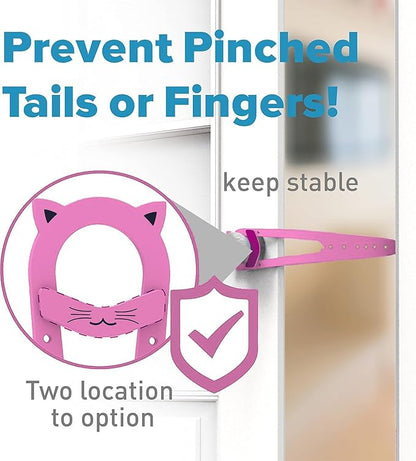 Cat Door Latch with Stabilizer, 7 Sizes Adjustable Cat Door Holder Latch to Keep Dog Out of Litter Box, No-Drill Alternative of Pet Gates and Interior Pet Door, Pink, 2 Packs