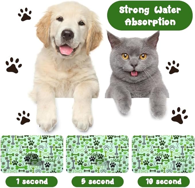 Dog Food Mats for Floors Waterproof, Pet Water Bowl Mats Pet Feeding Absorbent Placemats Green 12 * 20 inch