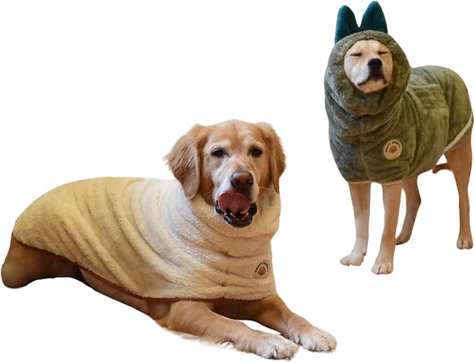 DERPYCHAPPY Premium Dog Towel Robe & Dog Bathrobe for Drying Dogs Made in Korea | Super Absorbent Quick & Adjustable Microfiber Bath Towel for Cats & Puppy Robes After Bath | Soft Warm Coat (Beige L)