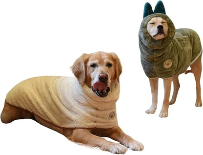 DERPYCHAPPY Premium Dog Towel Robe & Dog Bathrobe for Drying Dogs Made in Korea | Super Absorbent Quick & Adjustable Microfiber Bath Towel for Cats & Puppy Robes After Bath | Soft Warm Coat (Beige M)
