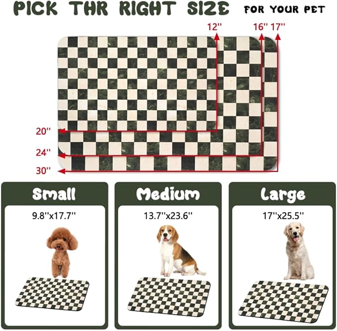 Dog Food Mats for Floors Waterproof, Pet Water Bowl Mats Pet Feeding Absorbent Placemats Plaid 24 * 32 inch
