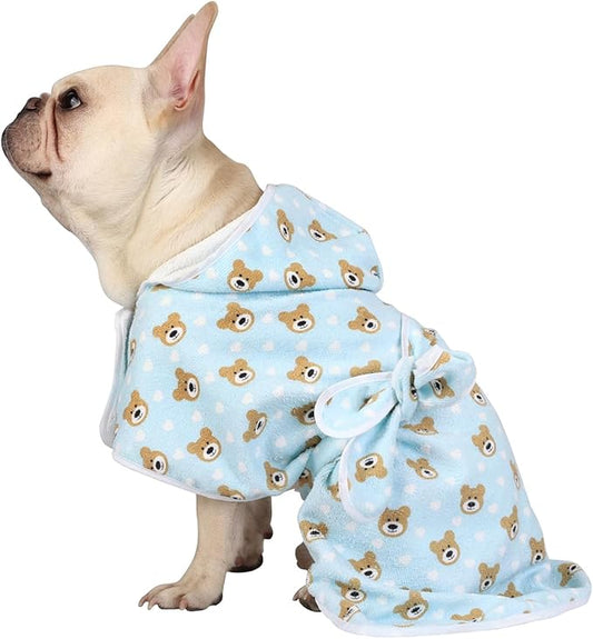 HDE Dog Bathrobe Super Absorbent Quick Drying Puppy Towel Wrap Coat Adjustable After Bath Robes with Hood for Dog Sizes S-XXL Teddy Bears S