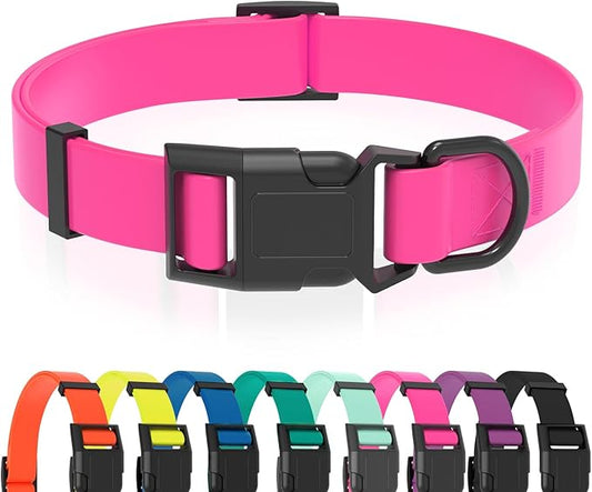 Waterproof Dog Collar, Easy to Clean Rubber Dog Collars with Quick Release Buckle Fits Small Medium or Large Dogs (Pink, M < 11.8-18.5 inch)