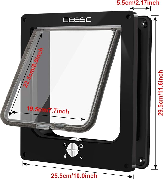 CEESC Extra Large Cat Door (Outer Size 11.6" x 9.8"), Rotary 4 Way Locking Cat Door for Interior Exterior Doors, Weatherproof Pet Door for Cat & Doggie with Circumference < 24.8",Upgraded Version