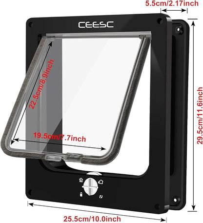 CEESC Extra Large Cat Door (Outer Size 11.6" x 9.8"), Rotary 4 Way Locking Cat Door for Interior Exterior Doors, Weatherproof Pet Door for Cat & Doggie with Circumference < 24.8",Upgraded Version