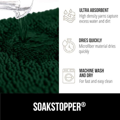 GORILLA GRIP SoakSTOPPER Dog Door Mat, 48x30 Machine Washable Rug Absorbent Doormat Captures Moisture Mud Dirt, Quick Dry Soft Chenille Entryway Rugs Indoor Entrance Mats for Dog Paws, Deep Green