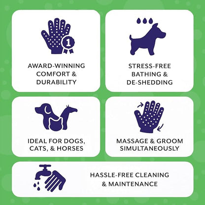H HANDSON Pet Grooming Gloves - Patented #1 Ranked, Award Winning Shedding, Bathing, & Hair Remover Gloves - Gentle Brush for Cats, Dogs, and Horses (Purple, X-Large)