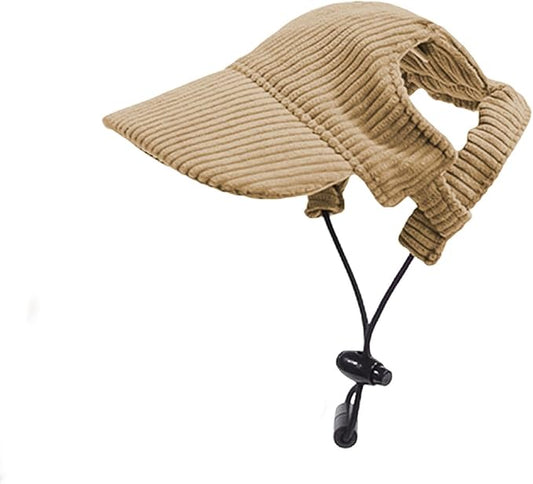 Dog Baseball Cap, Dog Cat Summer Beach Visor Hat with Ear Holes, Adjustable Puppy Sunbonnet Headdress (Brown, Large)