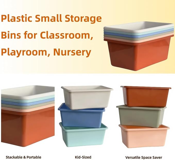 RAUVOLFIA 6 Pack Small Cubby Bin Storage Bins, Multi-Purpose Plastic Storage Bins Stackable Organizer Storage Cubbies for Home, Playroom, Classroom (Boho)
