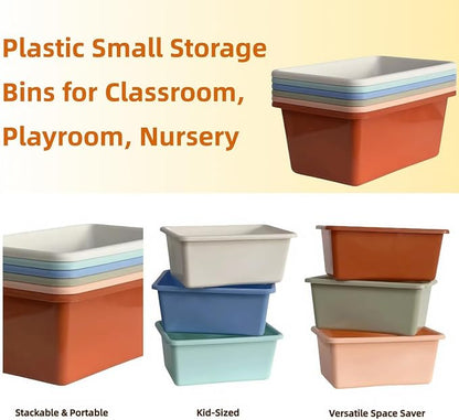 RAUVOLFIA 6 Pack Small Cubby Bin Storage Bins, Multi-Purpose Plastic Storage Bins Stackable Organizer Storage Cubbies for Home, Playroom, Classroom (Boho)