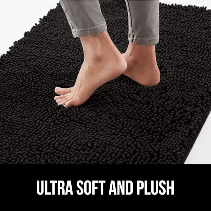 GORILLA GRIP SoakSTOPPER Dog Door Mat, Machine Washable Rug Absorbent Doormat Captures Moisture Mud Dirt, Quick Dry Soft Chenille Entryway Rugs Indoor Entrance Mats for Dog Paws, 24x17 Black