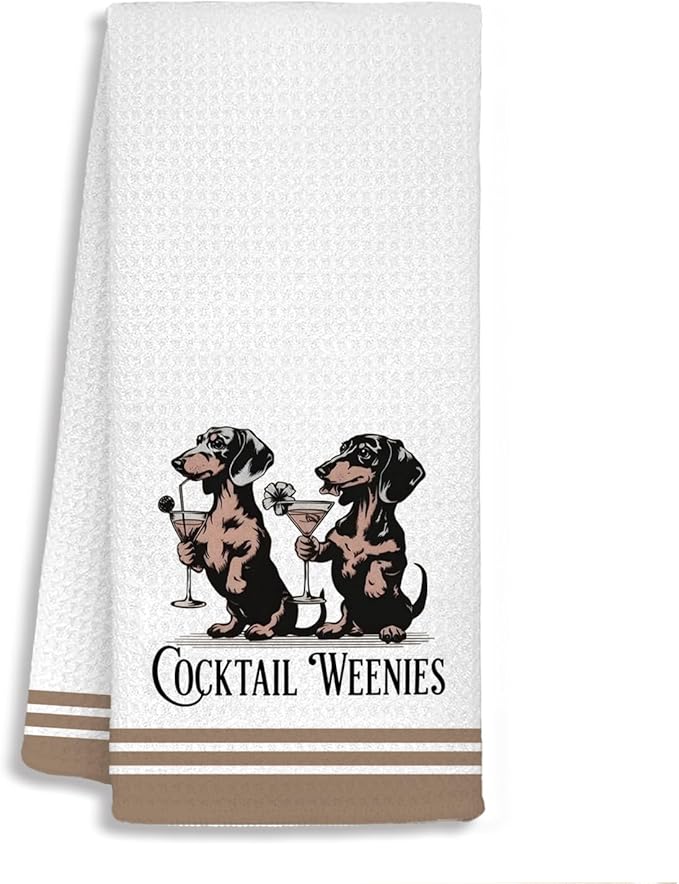 Funny Dachshund Cocktail Bar Kitchen Bathroom Towels, Dachshund Gifts for Women Men, Cocktail Gifts for Women Dish Tea Towels, Weiner Dog Gift Decorative Hand Towels for Kitchen Decor