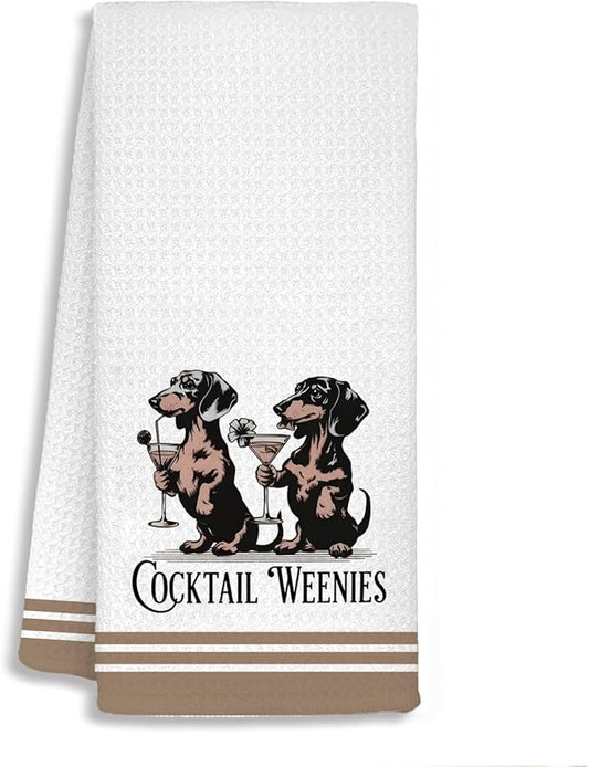 Funny Dachshund Cocktail Bar Kitchen Bathroom Towels, Dachshund Gifts for Women Men, Cocktail Gifts for Women Dish Tea Towels, Weiner Dog Gift Decorative Hand Towels for Kitchen Decor