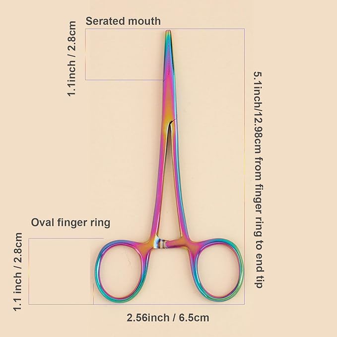 Pets ears/nose hair Puller Straight & Curved full serrated, stainless steel Home Hemostat Locking Forceps, Professional pet grooming tool for cats & dogs 2pcs set （Gradient color）