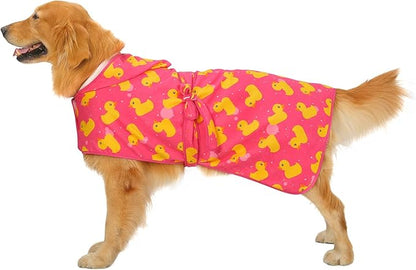 HDE Dog Bathrobe Super Absorbent Quick Drying Puppy Towel Wrap Coat Adjustable After Bath Robes with Hood for Dog Sizes S-XXL Pink Rubber Ducks XL