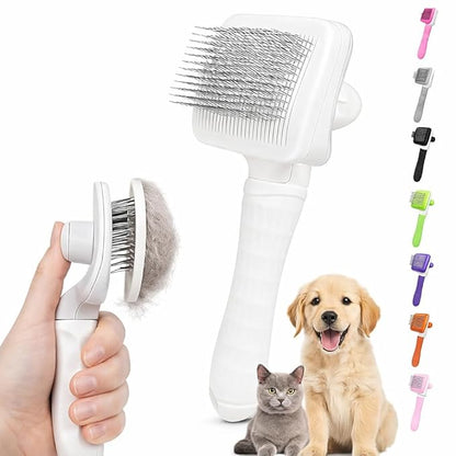 Self Cleaning Slicker Brush, Dog Cat Bunny Pet Grooming Shedding Brush, Easy to Remove Loose Undercoat, Pet Massaging Tool Suitable for Pets with Long or Short Hair (White)