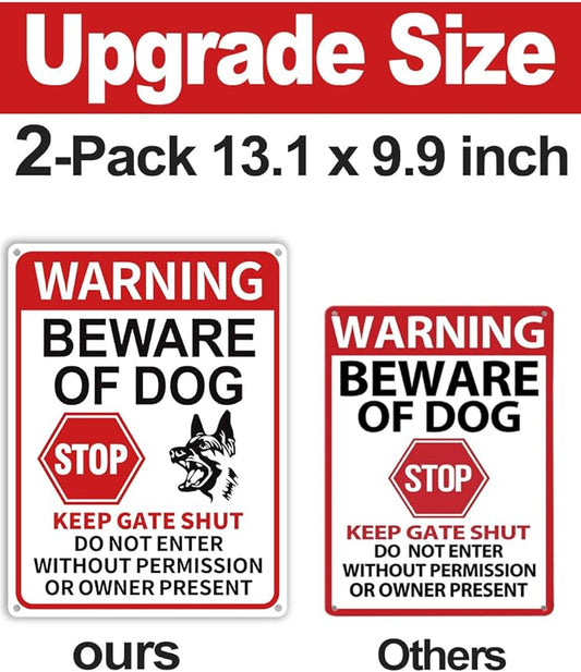 2 Pack Beware of Dog Signs, 13x9.9 inch Reflective Tin Sign Beware of Dog for Fence, Do Not Enter Sign Great for Garden and Yard Wall Decor