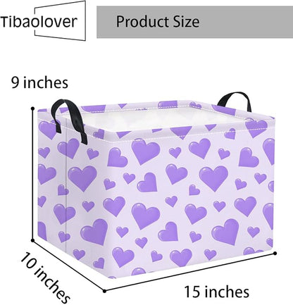 Rectangular Valentines Basket for Women Girls Storage Bin Organizer Box Shelf Room Decor(Purple Heart)
