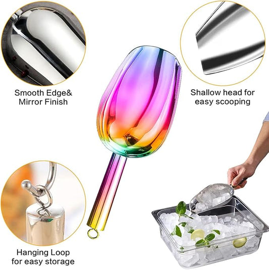 Metal Ice Scoop，Kitchen Ice Scooper for Ice Maker,Stainless Steel Small Ice Scooper for Freezer，Kitchen Gadgets Cookie Flour Pet Dog Food Scoop (Rainbow, 3oz)