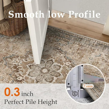Brown Runner Rug 2x8 Washable Vintage Long Carpet Low Pile Traditional Distressed Retro Accent Indoor Hallway Throw Rug Non Slip for Kitchen Laundry Bathroom Dining Room
