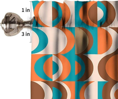 Retro Mid Century Valance Curtains, Colorful 50S 60S 70S Style Vintage Boho Abstract Geometric Circles Window Curtain Valance for Bedroom Living Room Kitchen 54x18inch