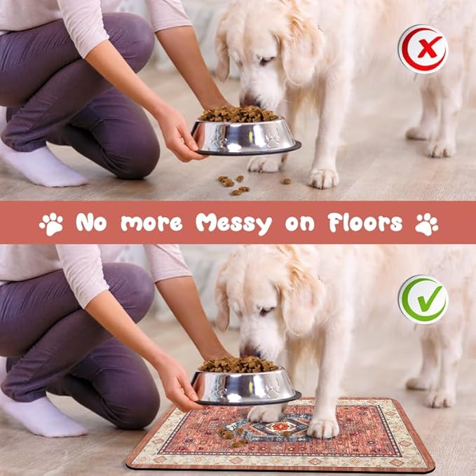 Dog Food Mats for Floors Waterproof, Pet Water Bowl Mats Pet Feeding Absorbent Placemats 12 * 20 inch