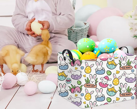 HIYAGON Rectangular Easter Gift Basket Kids Storage Organizer Bins Bedroom(Cartoon Easter Bunny)
