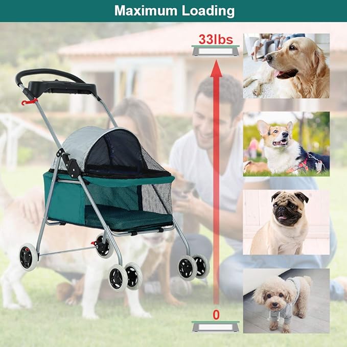 BestPet Pet Stroller Cat Dog Stroller Travel Folding Carrier,Teal