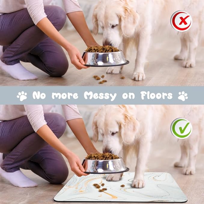 Dog Food Mats for Floors Waterproof, Dog Cat Water Bowl Mats Pet Feeding Absorbent Mat Dog Cat Pet Placemats for Food and Water Marble 24 * 32 inch