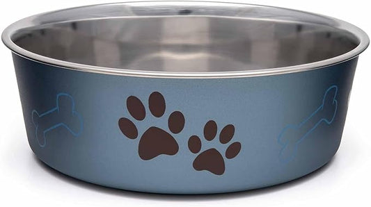 Loving Pets Bella Dog Bowls- Stainless Steel Dog & Cat Bowls - Spill Proof Dog Food Bowl, Cat Bowl, Puppy Essentials & Pet Supplies Great for Home & Travel (Large 35-65 lbs, Blueberry)