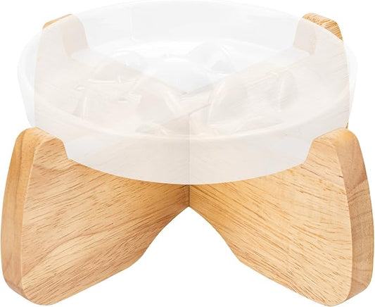 Elevated Cat Bowl Stand, 6.1" Diameter 3.5" High Rubberwood Stand for Cat Dish, Detachable Raised Bowl Holder with Non-Slip Pads, Anti Vomiting, Ergonomic Wooden Pet Feeder Holder for Cats