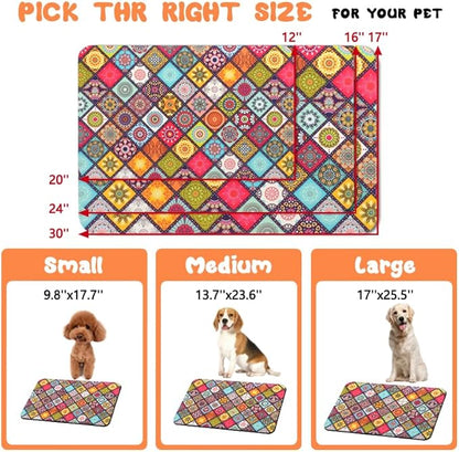 Dog Food Mats for Floors Waterproof, Pet Water Bowl Mats Pet Feeding Absorbent Placemats Bohemia 16 * 24 inch
