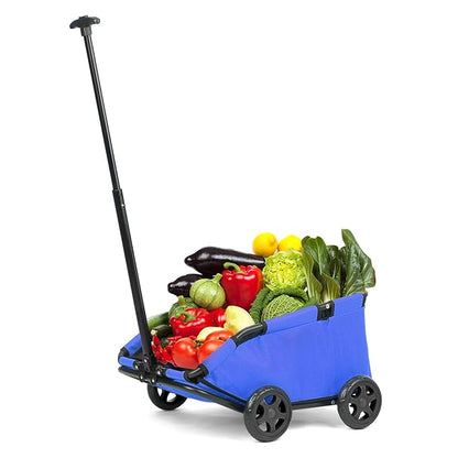 Mini Dog Strollers for Mini Pets, Foldable Multifunctional Shopping Carts with Extendable Pull Handle, Doggie Wagon Built-in Cushion and Safety Rope with Storage Bag (Blue)