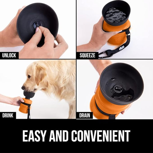 GORILLA GRIP Dog Water Bottle, Portable Water Bowl Dispenser for Dogs, 12 oz Leak Proof Pet Travel Squeeze Bottles, Food Grade Silicone, To Go Puppy Essentials, Hiking Camping Trip Accessories, Orange