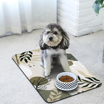 Bohemia Tropical Leaves Pet Feeding Mats - Waterproof, Absorbent Dog Cat Food and Water Bowl Mats - 17 * 30 inch