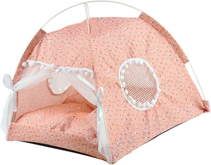 Indoor Pet Tent with Mesh Door, Cat & Dog Tent House, Washable & Warm, Slip Resistant, All Seasons (Pink)