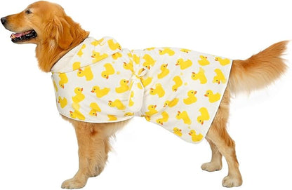 HDE Dog Bathrobe Super Absorbent Quick Drying Puppy Towel Wrap Coat Adjustable After Bath Robes with Hood for Dog Sizes S-XXL White Rubber Ducks XXL