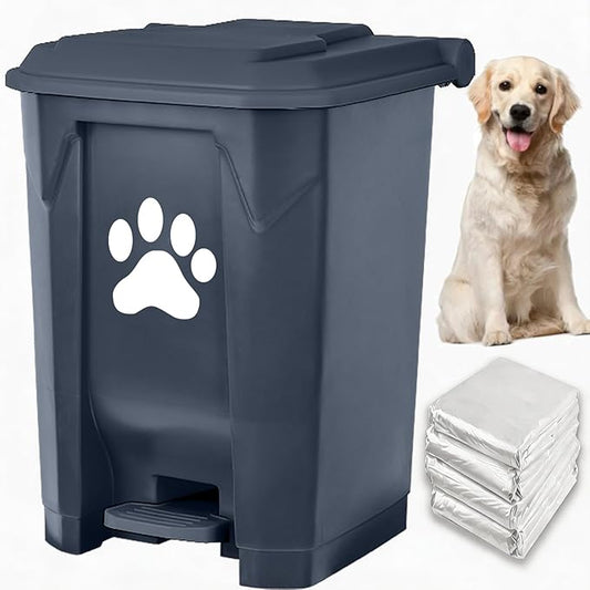tebiete Dog Poop Trash Can Outdoors Pet Waste Station with Lid Dog Waste Disposal Container with Removable Inner Bin Bucket Hands-Free Pedal Garden Yard Home with Waste Bags, Grey