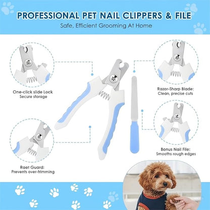 Dog Brush Grooming Kit 10pcs for Shedding, Pet Grooming Kit, Self-Cleaning Slicker Brush, Dematting Rake, Nail Clipper/Trimmer for Dogs,Cats,Rabbits& Small Animals