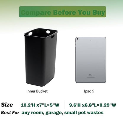 Small Dog Poop Trash Can Outside with Odor Filter, 1.3 Gal Stainless Steel Outdoor Dog Waste Trash Can,Metal Poop Bucket Container with Lid for Cat Poop Backyard Patios, 30 Bags(Black)