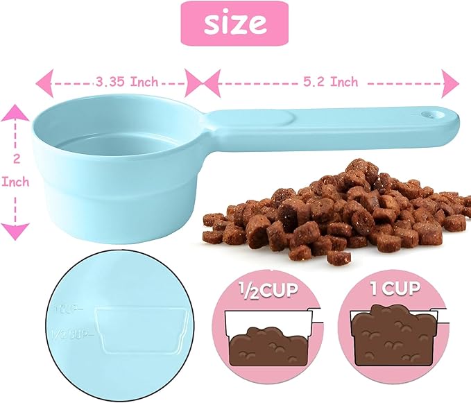 Dog Food Scoop 1 Cup 1/2 Cup - Melamine Dog Food Measuring Cup, Pet Food Scoop for Dog Cat...Comfortable Long Handle for Easy to Scoop Food, Blue 1 Cup
