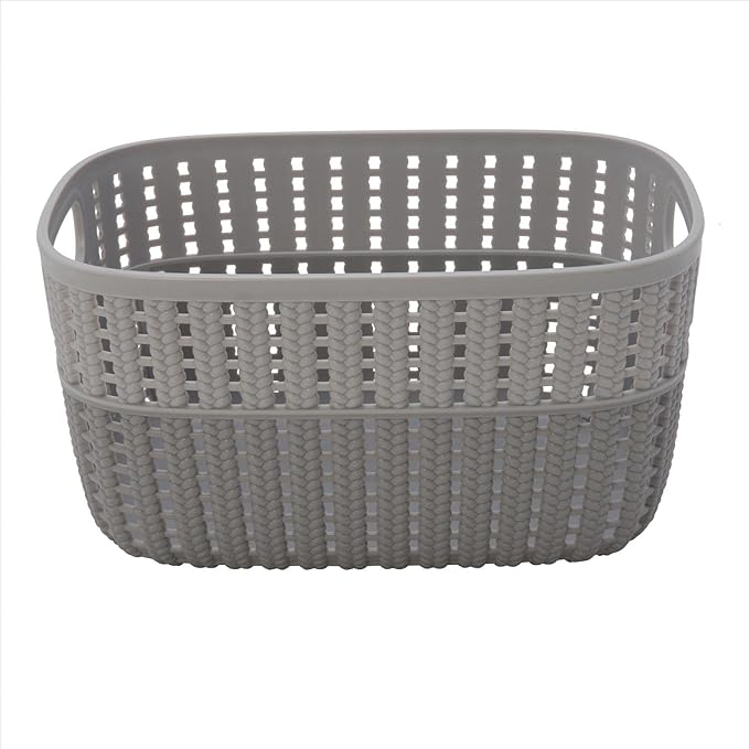 Simplify 2 Pack 2 Tone Sailor Knot Plastic Storage Tote | Decorative Basket | Closet Organization | De-clutter | Accessories | Toys | Bathroom Organization | Small | Grey/Grey
