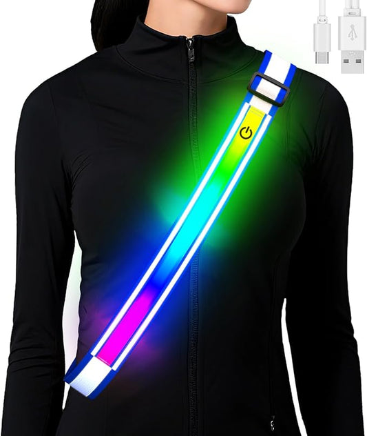 Reflective Sash Gear for Walking at Night,Flashing LED Reflective Belt Safety Lights for Walkers Night Dog Walking Biking Running,High Visibility Rechargeable With Wear 2 Ways for Men Women