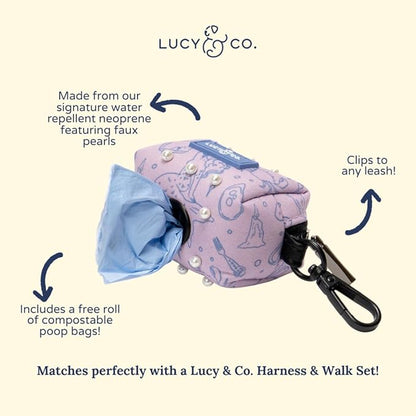 Lucy & Co. Magnificent Mermaid Pearl Dog Poop Bag Holder, Durable Waste Bag Dispenser with Clip for Leash