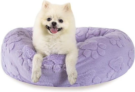 23 Inch Calming Dog Bed for Small Dogs Cats, Kitty Puppy Round Anti-Anxiety Warm Bed, Soft Cozy Anti-Slip Donut Washable Pet Bed, Fits up to 30 lbs Pets